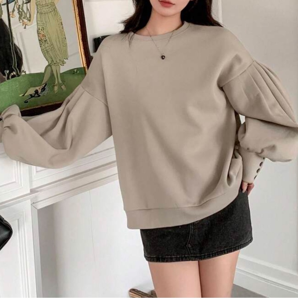 Puff Sleeve Oversized Crew Neck Pullover Sweater … - image 5